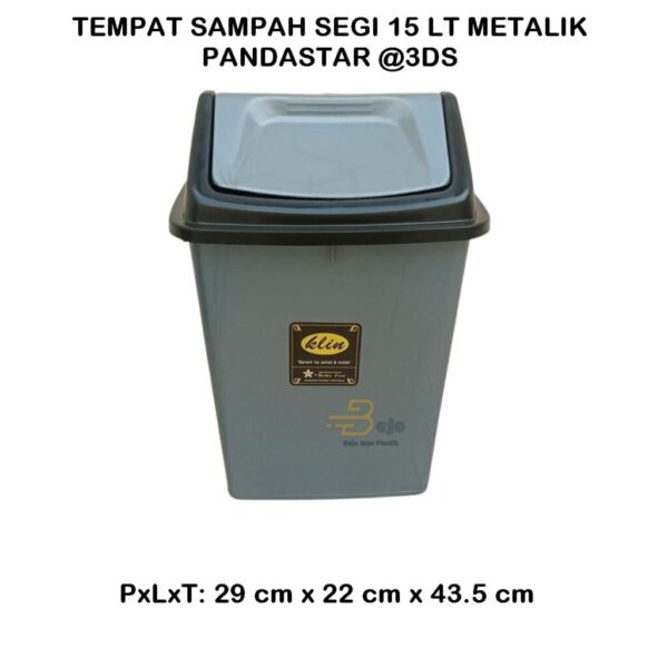 tempat sampah segi 15 liter metalik pandastar bjp